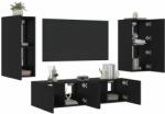 vidaXL 4 darab fekete szerelt fa fali TV-bútor LED-del (3216840) - vidaxl