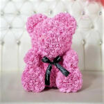 Aranjamente florale - Ursulet floral roz din trandafiri 40 cm, decorat manual, in cutie cadou Aranjament floral