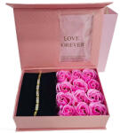 Aranjamente florale - Set cadou Cutie Love Forever roz, trandafiri roz din sapun si bratara fashion