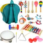 Kruzzel Instrumente muzicale pentru copii, set 24 piese, rucsac depozitare si transport, 26x10x26 cm, multicolor Instrument muzical de jucarie