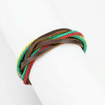Ekszer Eshop Bőr karkötő RASTA színekben - összefonódó zsinórok, állítható hosszúságú