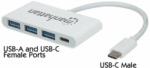 Manhattan USB HUB - USB Type-C la 3db USB 3.0+1db USB Type-C, Power Delivery, alb (163552)