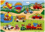 Woodyland Puzzle din lemn, Woody, Gasiti si conectati animalele si vehiculele, 7, 8 piese (S01003615_001w) Puzzle