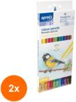 SPREE Set 2 x Creioane Colorate, Spree, cu Guma, 3 mm, 12 Bucati (HOK-2xKH-SP57062)