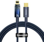  USB Type-C töltő- és adatkábel, Lightning, 100 cm, 2400 mA, 20W, gyorstöltés, cipőfűző minta, Baseus Explorer, CATS000003, sötétkék
