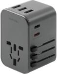 Energea hálózati töltő 3xUSB+2xUSB-C PD-PPS-QC 3.0 35.5W 3A2C adapter 4in1 US/UA/EU/UK szürke Travelworld
