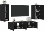 vidaXL 4 darab fekete szerelt fa fali TV-bútor LED-del (3216840) - pepita