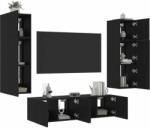 vidaXL 6 darab fekete szerelt fa fali TV-bútor LED-del (3216833) - pepita