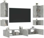 vidaXL 6 darab betonszürke falra szerelhető TV-szekrény LED-del (3216891) - pepita