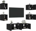 vidaXL 6 darab fekete szerelt fa fali TV-bútor LED-del (3216854) - pepita