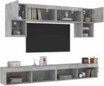 vidaXL 6 darab betonszürke szerelt fa fali TV-bútor LED-del (3216707) - pepita