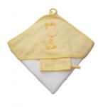  Babastar hímzett fürdőlepedő, fürdetőkesztyűvel 110*110 cm - zsiráf fehér/sárga - babyshopkaposvar