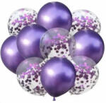 Mezőfi Team Kft Lufi csomag, lila és lila konfettis, 30cm, 10 db/cs