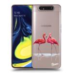 Picasee Husă transparentă din silicon pentru Samsung Galaxy A80 A805F - Flamingos couple