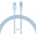  USB töltő- és adatkábel, Lightning, 100 cm, 2400 mA, gyorstöltés, cipőfűző minta, Baseus Explorer, CATS010003, világoskék