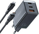  GaN Mcdodo CH-1544 hálózati töltő, 2x USB-C, 1x USB, 67 W + USB-C - Lightning kábel (fekete)