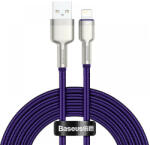  USB töltő- és adatkábel, Lightning, 200 cm, 2400 mA, törésgátlóval, gyorstöltés, cipőfűző minta, Baseus Cafule Metal, CALJK-B05, lila