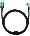  USB Type-C töltő- és adatkábel, Lightning, 100 cm, 2400mA, 20W, gyorstöltés, 90 fokos/derékszögű, cipőfűző minta, Baseus MVP 2, CAVP000221, fekete/kék