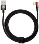 USB töltő- és adatkábel, Lightning, 200 cm, 2400mA, 20W, gyorstöltés, 90 fokos/derékszögű, cipőfűző minta, Baseus MVP 2, CAVP000120, fekete/piros