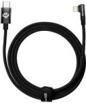  USB Type-C töltő- és adatkábel, Lightning, 200 cm, 2400mA, 20W, gyorstöltés, 90 fokos/derékszögű, cipőfűző minta, Baseus MVP 2, CAVP000301, fekete