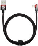  USB töltő- és adatkábel, Lightning, 100 cm, 2400mA, 20W, gyorstöltés, 90 fokos/derékszögű, cipőfűző minta, Baseus MVP 2, CAVP000020, fekete/piros