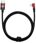  USB Type-C töltő- és adatkábel, Lightning, 100 cm, 2400mA, 20W, gyorstöltés, 90 fokos/derékszögű, cipőfűző minta, Baseus MVP 2, CAVP000220, fekete/piros