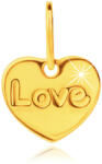 Ekszer Eshop 9K sárga arany medál - lapos szimmetrikus szív gravírozott felirattal Love, tükörsima fényű