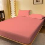 Ralex Set husa de pat si fete perne tricot jerse bumbac 100%, pentru saltea cu inaltime de 25cm si dimensiune 180x200 cm Roz Lenjerie de pat