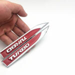 AVEX Set 2 embleme auto metalice TURBO, reliefate 3D, dimensiune 14.6 x 1, 8 cm
