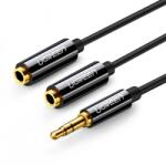 UGREEN AV123 AUX audio elosztó 3, 5 mm-es jack kábel 25 cm fekete (20816) (UG20816) (UG20816)