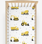 Goldea gyermek körgumis pamut lepedő kiságyba - kotrógépek és építkezési eszközök 70 x 140 cm