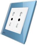 LIVOLO Priza dubla module inguste Livolo cu rama din sticla - standard german, albastru, VL-C9-C2IT-19 (VL-C9-C2IT-19)