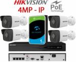 Hikvision KIT 4 Camere video IP PoE, 4MP, 2.8mm, IR 30m, NVR PoE, HDD 1TB, HIKVISION - KIT4CHAHIP-4A28-SGT1
