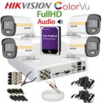 Hikvision KIT 4 Camere video ColorVu complet, FullHD 2.8mm, Lumina Alba 20m, Audio, DVR, HDD 1TB, Cablu, HIKVISION - KIT4CHA-4ACV2MPA-WDT1