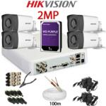 Hikvision KIT 4 Camere video complet, 2MP, 2.8mm, IR 40m, DVR, HDD 1TB, Cablu, HIKVISION - KIT4CHA-4A22-WDT1
