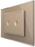 LIVOLO Intrerupator dublu cap scara / cap cruce cu touch Livolo cu rama din sticla, standard Italian - Serie noua, auriu, VL-FC2S-3AP-13