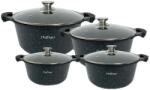 Cheffinger Set 4 cratite cu capac CF-DCS05M, acoperire din marmura, 20-24-28-32cm 2L-3.5L-5.7L-8.6L, anti lipre (CF-DCS05M)