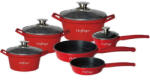 Cheffinger Set 6 cratite cu capac CF-DIAC12RED, acoperire din marmura, anti zgarietura, 18-20-24-28cm 1.6L-2L-3.5L-5.7L (CF-DIAC12RED)