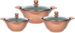 Cheffinger Set 3 cratite cu capac CF-LC01-COP, acoperire din marmura, 20-24-28cm 2L-3.5L-5.7L, anti lipre (CF-LC01-COP)