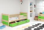 Expedo Pat pentru copii FIONA P1 COLOR + spațiu de depozitare + saltea + somieră GRATIS, 80x190 cm, pin, verde