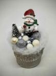 Beauty Nails Hóember - ezüst-fehér gömbökkel - karácsonyi asztaldísz - arany mintás szürke kőkaspóban - 8