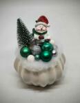 Beauty Nails Hóember - zöld gömbökkel - karácsonyi asztaldísz - fehér bordás kaspóban - 7