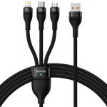  USB töltő- és adatkábel 3in1, USB Type-C, Lightning, microUSB, 120 cm, 3500 mAh, 100 W, törésgátlóval, gyorstöltés, cipőfűző minta, Baseus Flash Series 2, CASS030001, fekete