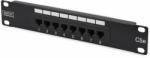 DIGITUS CAT 5e Patch Panel, unshielded, 8-port RJ45, 8P8C LSA, 1U, 254 mm(10")Rack Mount, black, 482x44x109 (DN-91508U)