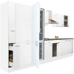 Leziter Yorki 360 konyhabútor fehér korpusz, selyemfényű fehér fronttal polcos szekrénnyel és alulfagyasztós hűtős szekrénnyel (L360FHFH-PSZ-AF) - homelux