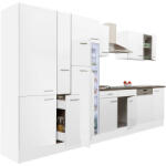 Leziter Yorki 370 konyhabútor fehér korpusz, selyemfényű fehér fronttal polcos szekrénnyel és felülfagyasztós hűtős szekrénnyel (L370FHFH-PSZ-FF) - leziteronline