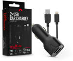 MaxLife 2xUSB szivargyújtó töltő adapter + USB - Lightning kábel 1 m-es vezetékkel - Maxlife MXCC-01 Lightning 2xUSB Car Fast Charger - 5V/2, 4A - fekete (TF-0016)