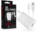 MaxLife USB hálózati töltő adapter + USB - micro USB kábel 1 m-es vezetékkel - Maxlife MXTC-01 USB Wall Charger - 5V/1A - fehér (TF-0102)