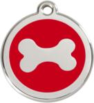 Red Dingo Rozsdamentes vízsz. csont mintás acél biléta piros - dogshop