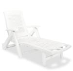vidaXL Șezlong de plajă cu suport picioare, alb, plastic (43586) - maryon